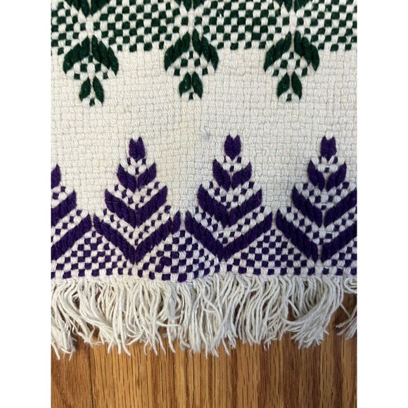 Embroided Yarn Blanket Green Purple Diamond Leaf 50 x 58 in plus Fringe - Picture 2 of 13